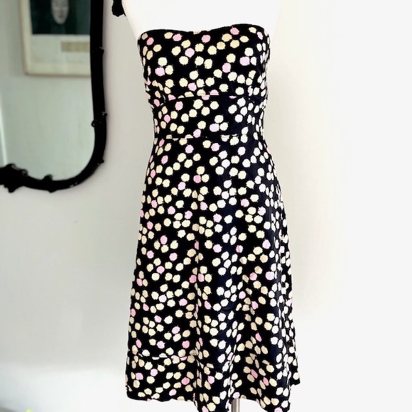 J.Crew 100% Silk Black with Pink & Tan Abstract Pattern Strapless Dress  NWT - Picture 1 of 6